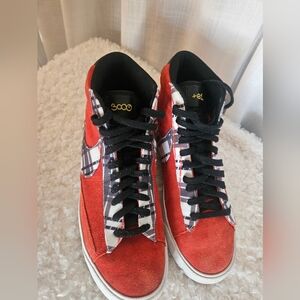Nike SUEDE Red and Black High-Top Sneakers with Plaid Accents